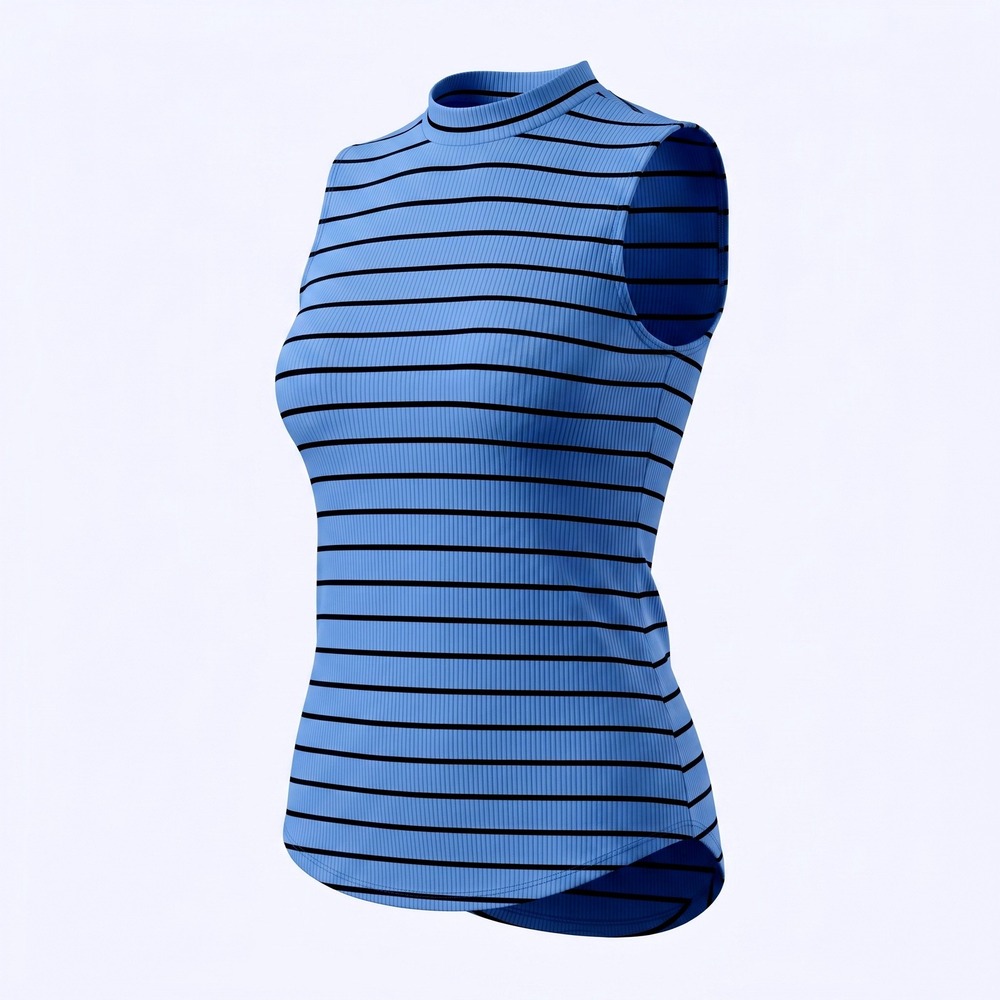 Apt. 9 Womens Blue Striped Ribbed Mock Neck Sleeveless Top‎ Size L Tank Shirt